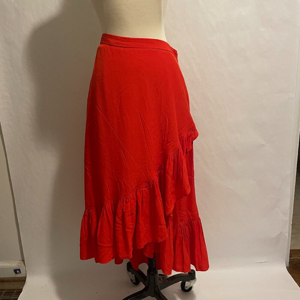 H&M Orangey Red Ruffle Skirt Women's Size 14